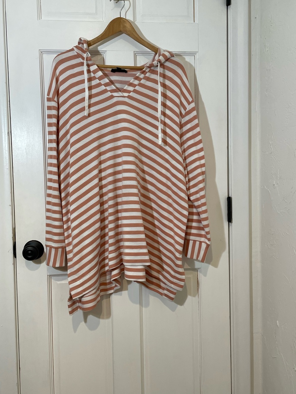 Jane + Delancey Striped Hooded Tunic in Dusty Rose and White size 2X